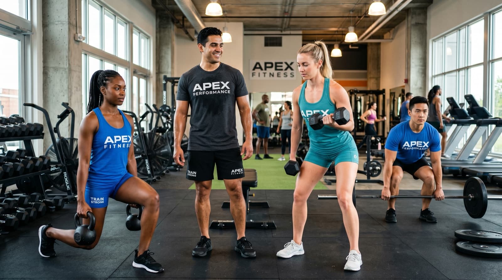 Gym members wearing premium branded activewear